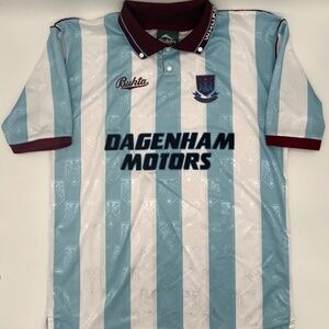 West Ham 1992/1993 Away Soccer Official Remake Dagenham Motors Jersey L Blue